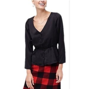 J.Crew Black Satin Crepe Button-front Blouse Size OP NWT
